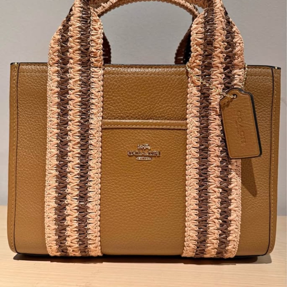 Coach Smith Tote 24 Honey Brown Multi Woven Handles Gold Hardware NWT